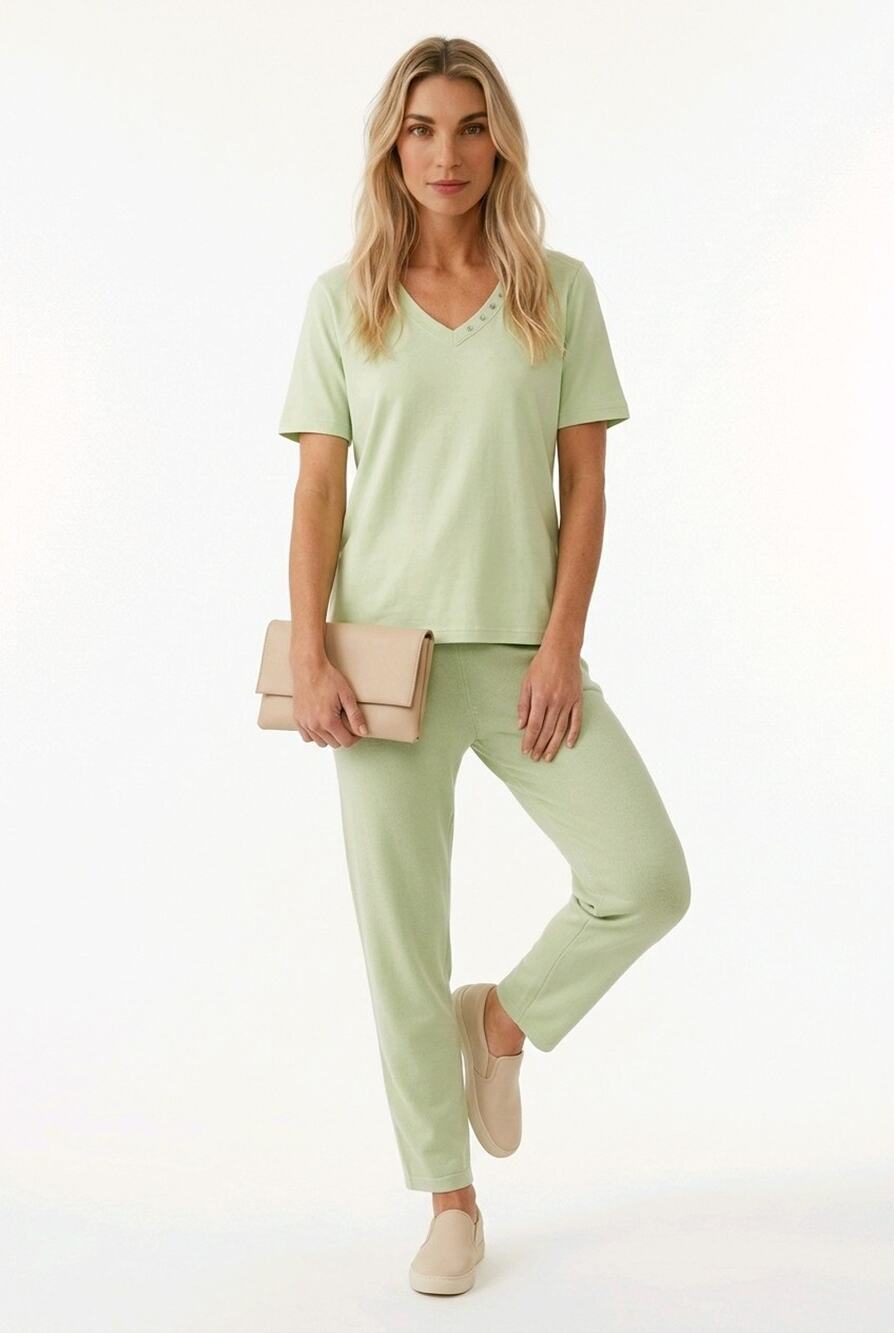 Women Cotton V-neck T-shirt Calm Aloe Summer Y2K Relaxed Minimalistic Top Xl